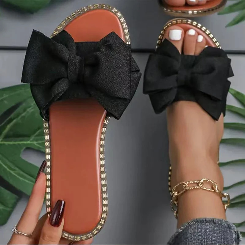 Womens Sandals Sweet Bow Summer Shoes Women Flat Sandals Inddor Outdoor Slippers Women 2026 Sandals Summer Footwear Female 260305