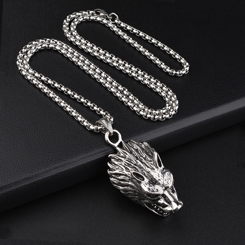 Necklace Wolf Head Titanium Steel Men's Necklace Non-Fading European and American Hip-Hop Alloy Necklace Pendant Personality Punk Accessories Nec