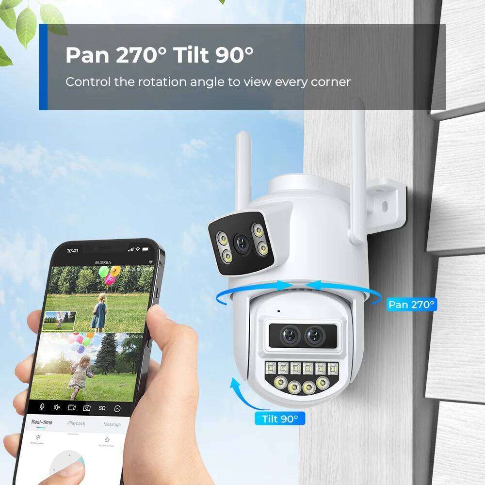 BESDER 6K 12MP Wifi PTZ Dual Screen 8X Digital Zoom AI Auto Tracking Outdoor 8MP CCTV IP Camera Security Protection iCSee 26W0306