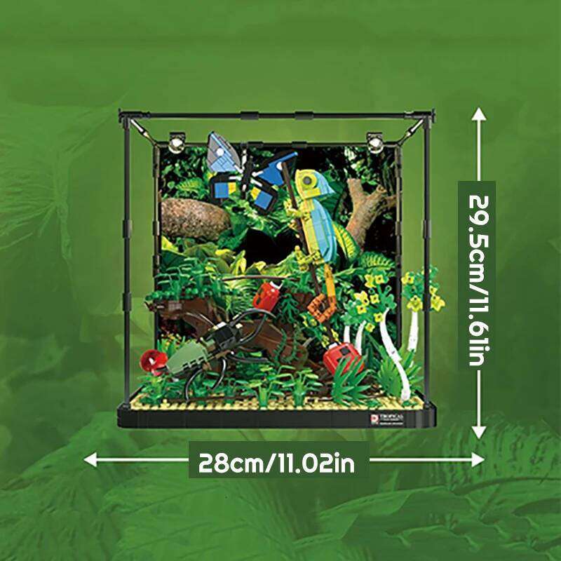 1358PCS Creative Tropical Rainforest Model MOC Chameleon Butterfly Building Blocks with Lighting Desktop decor Toys Kid Gifts Z260306