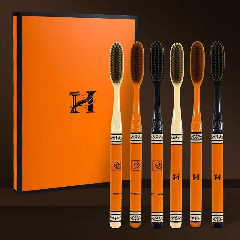 This pack of 6 high-end light luxury adult toothbrushes features long heads and soft bristles, making them ideal for daily household oral care.T260306