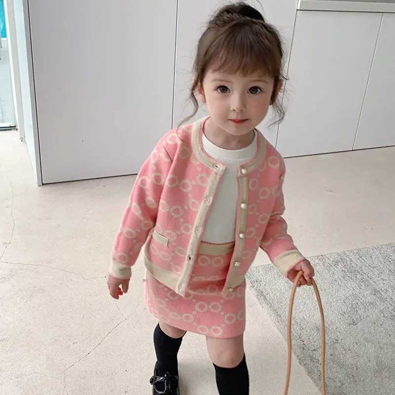 Girls Knit Set 2Pcs, Toddler Monogram Sweater & Skirt Outfit, Warm Christmas Party Clothes for 1-10Y Autumn Winter SpringT260306