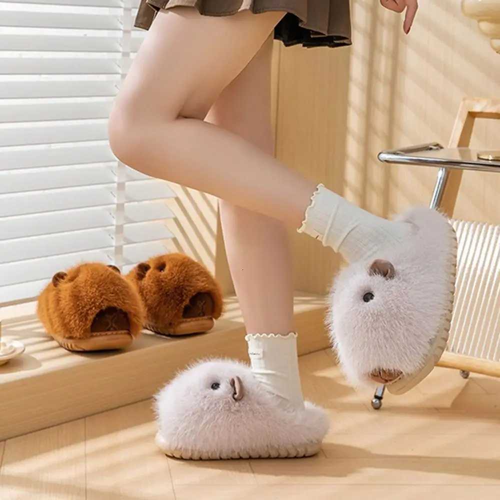 Fashion Comfortable Capybara Plush Slippers Winter Kawaii Cute Furry Animal Slippers Wrapped Heel Cartoon Couple Slippers Girls S260305