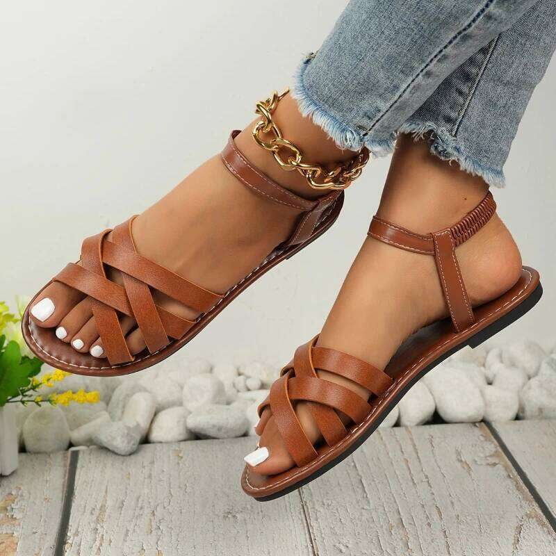 2025 Summer New Women's Fashion Casual Toe-Up Flats with One-Piece Buckle Anti-Slip and Wear-Resistant Footwear