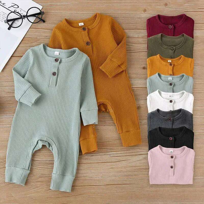 Spring Autumn Newborn Infant Baby Boys Girls Full Sleeve Rib Cotton Romper Playsuit Jumpsuit Z260306