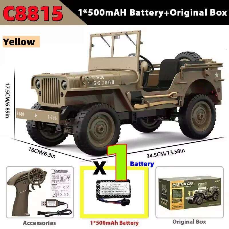 JHD FOR JJRC Rc Car 1:10 JEEP MB 2.4g 4wd RTR Crawler Climbing Scale Military Truck Offroad Vehicle C8815 Adult Toy Gift C260305