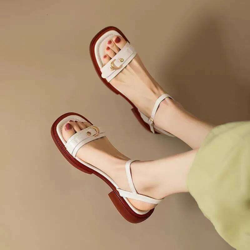2025 Summer Women Sandals Low Heels Basic Genuine Leather Concise Office Plus Size 35-43 Ladies Casual Outdoor Shoes