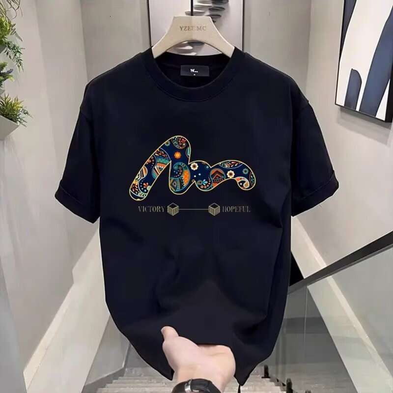 Men's short-sleeved winter brushed cotton t-shirt, heavy-weight pure cotton, loose fit, round neck, base layer top for spring and autumn