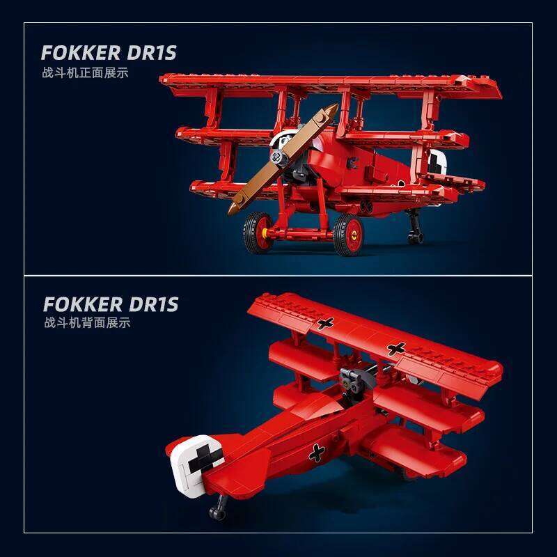 Sluban WW1 1/32 Fokker DR-1 Fighter Jet Model Building Blocks Military Red Baron Air Force Aircraft DIY Bricks Set Kids Toy Gift Z260306