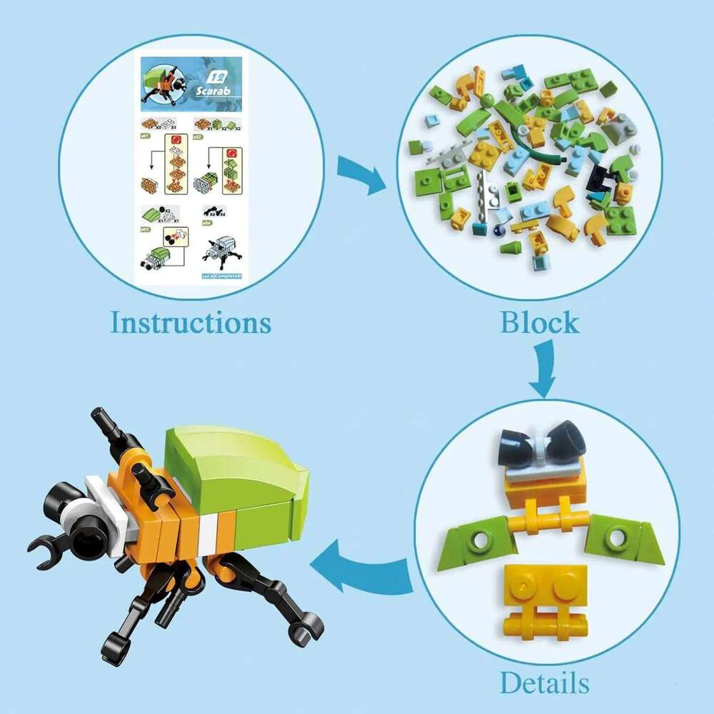 12 in 1 Pre Filled Insect Block Set-12 Pcs Mini STEM Building Blocks Toys, Classroom Prize Toys Z260306
