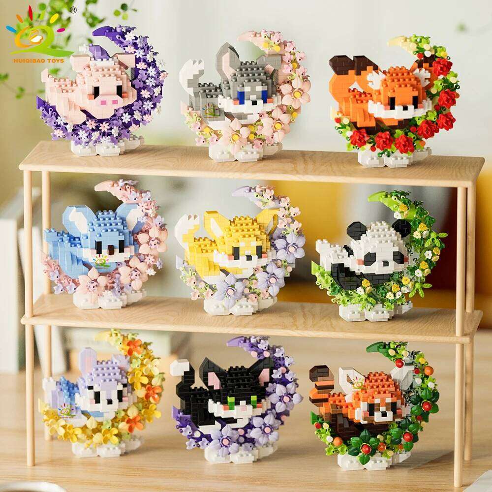 HUIQIBAO MOC Flower Animal Micro Building Block Mini 3D Diamond Model Brick DIY Construction Toy for Children Desk Decoration Z260306