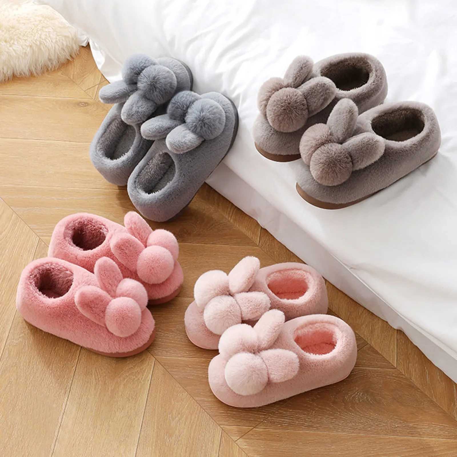Womens Winter Slippers Thick Sole Non-Slip Plush Warm Indoor Outdoor Slippers Cute Couples Design Ideal for Postpartum Use S260305