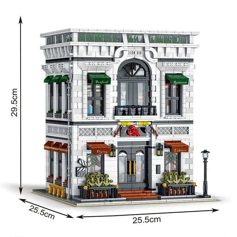 4132PCS Seafood Restaurant Model Building Blocks Creative City Street View MOC Bricks Set With Light Desktop Ornaments Kids Toys Z260305