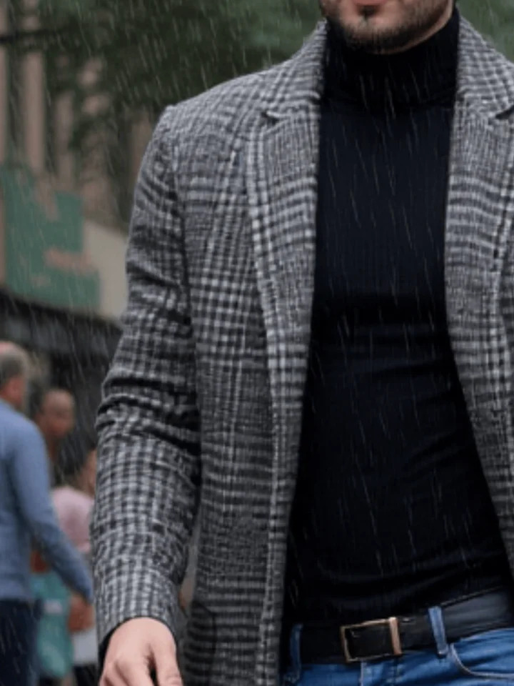 Warm Stylish Trench Mens Houndstooth Overcoat Windproof Fleece Lined EU Fit Casual Winter Chic Coat Jacket 260302