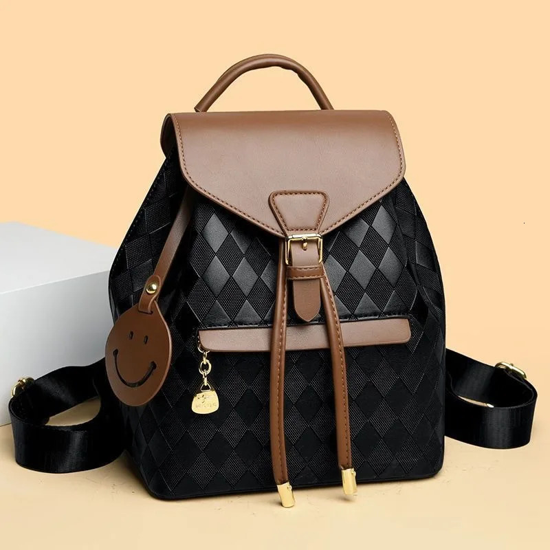Women Backpack Soft Pu Leather Black Casual Multifunctional College Bag Capacity Shoulder Bag Trave Handle Bag260228