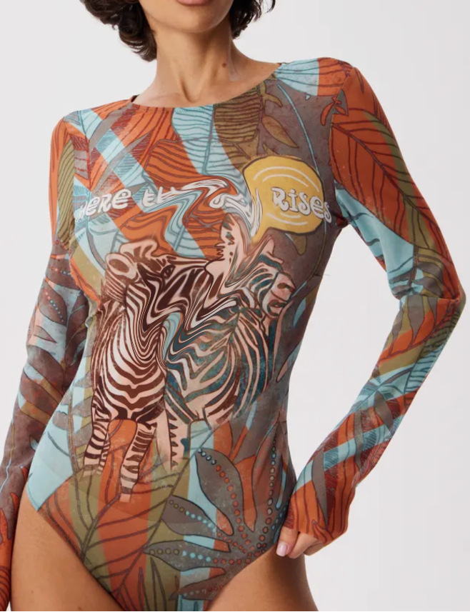 Women's Long Sleeve Sexy Mesh One-Piece Swimsuit New Style for Summer