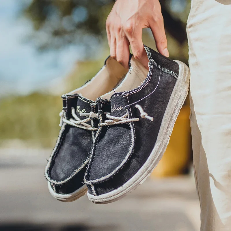 Summer Mens Canvas Shoes Denim Sneakers Mens Canvas Shoes Breathable Moccasins Vulcanized Shoes Mens Sneakers Shoes Plus Size 260305