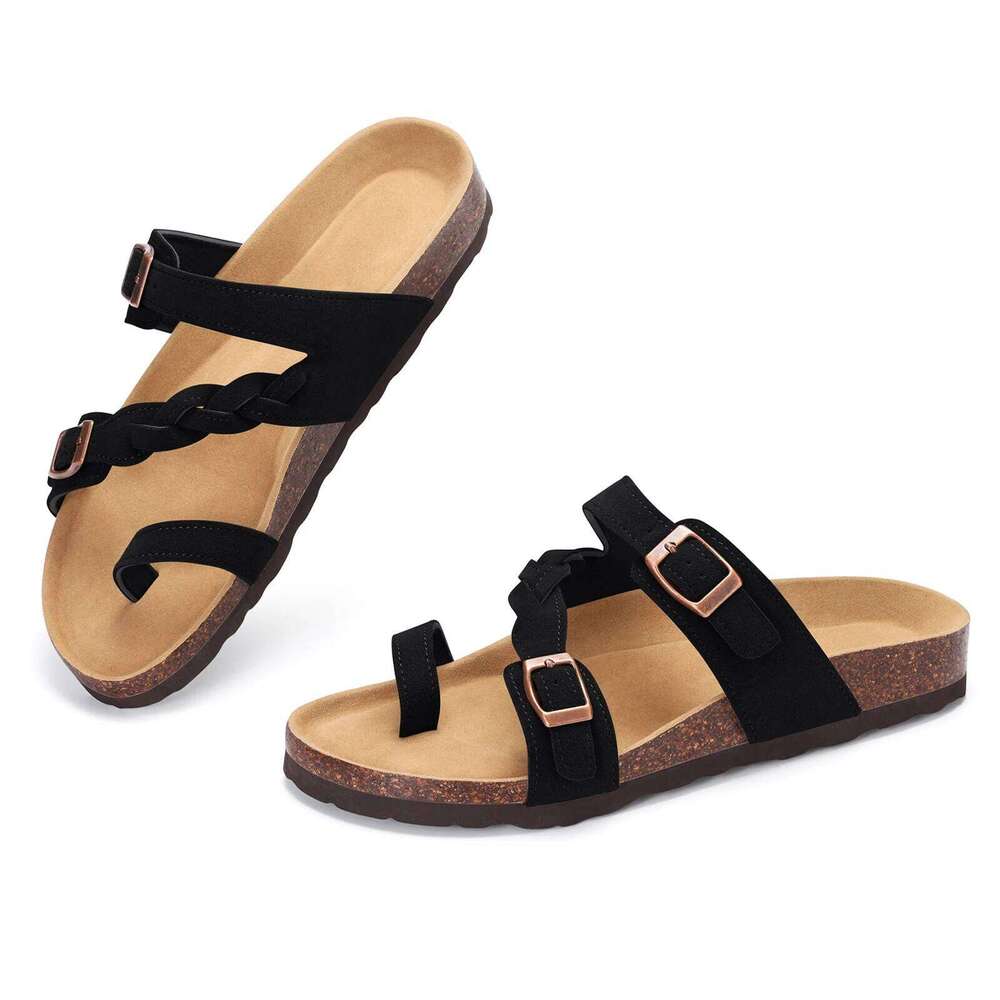 Litfun Summer New Women's Cork Slippers Leisure Comfortable Outdoor Beach Slides Non-slip Women Sandals With Adjustable Buckle