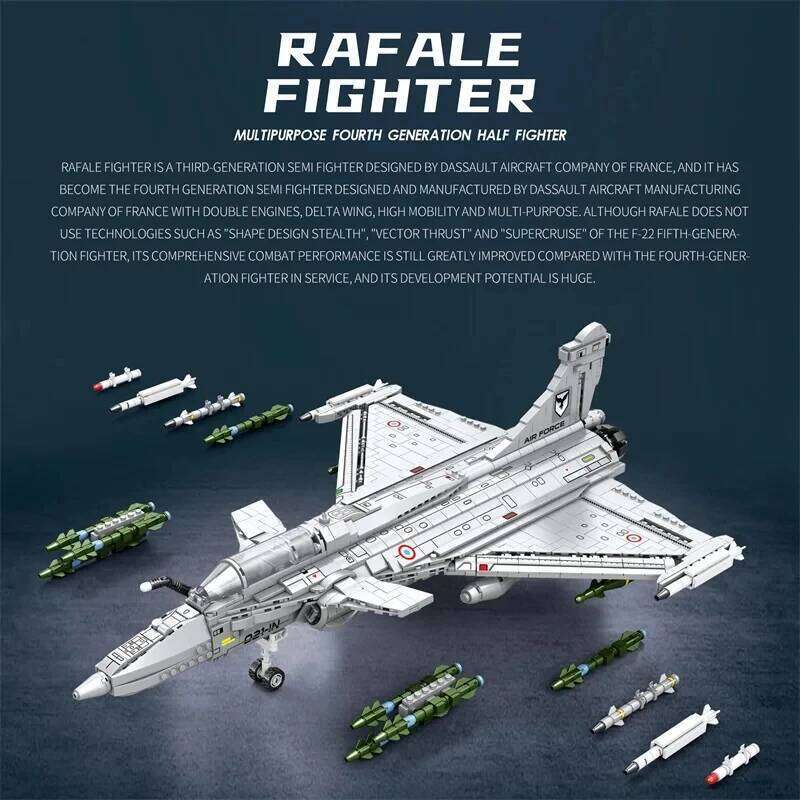 2099PCS Rafale Fighter Model Building Blocks Diy Military Plane Series Assembly Bricks Desktop Ornament Kids Toys Holiday Gifts Z260305