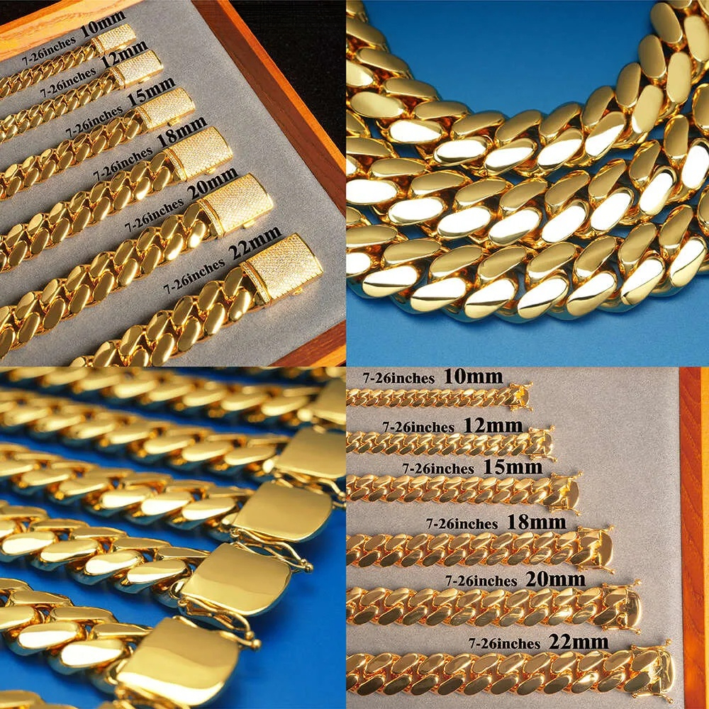 14k 18k Gold Plated Mans iced out bracelet Miami Cuban link chain Stainless Steel Necklace Wholesale