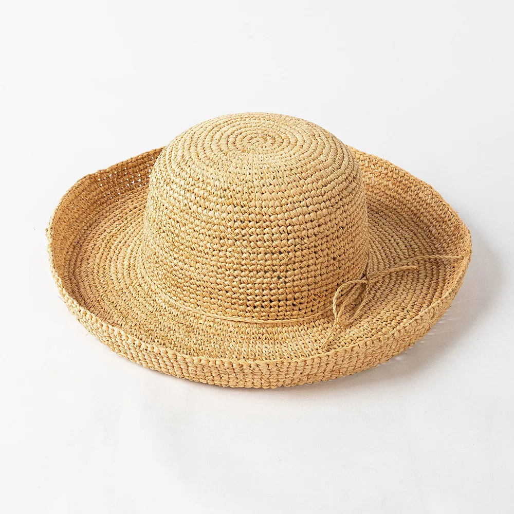 USPOP Extra Fine Raffia Straw Hat Summer Sun Hat for Women with Large Brim Handmade Rollable Straw Hat 260228