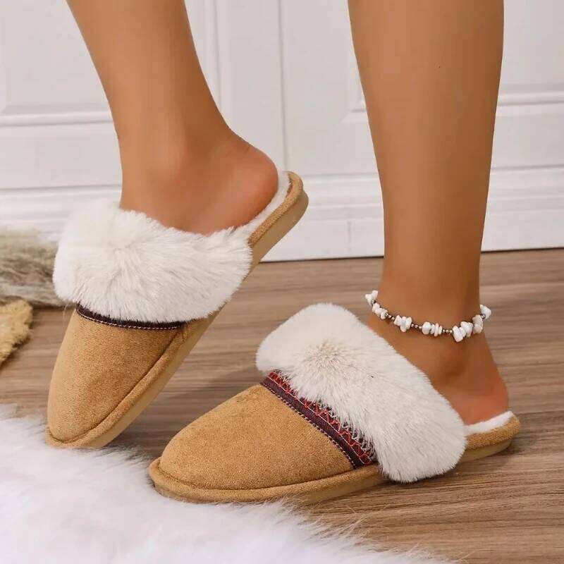 Winter 2025 new warm for women fluffy suede home slippers comfortable indoor anti slip outdoor cotton shoes