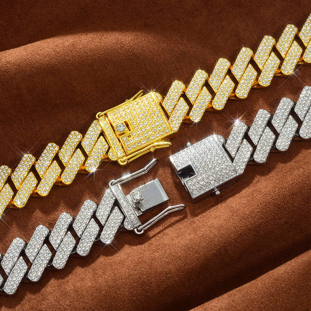 Popular European and American three-row diamond Cuban high-quality, bold, large 17mm full-diamond hip-hop necklace, exclusively for cross-border sales