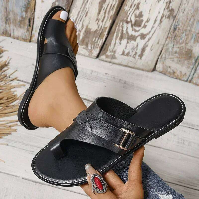 Outside Casual Beach Women Shoes Summer New Flats Flip Flop Sandals Walking Clip Toe Roman Buckle Ladies Slides