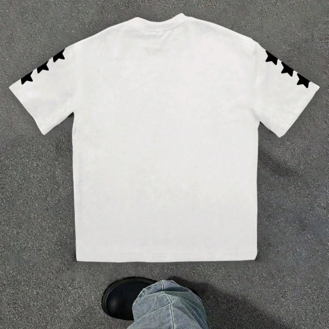 European and American Hiphop style T-shirt with star and letter patterns trendy American top unique and niche design sense