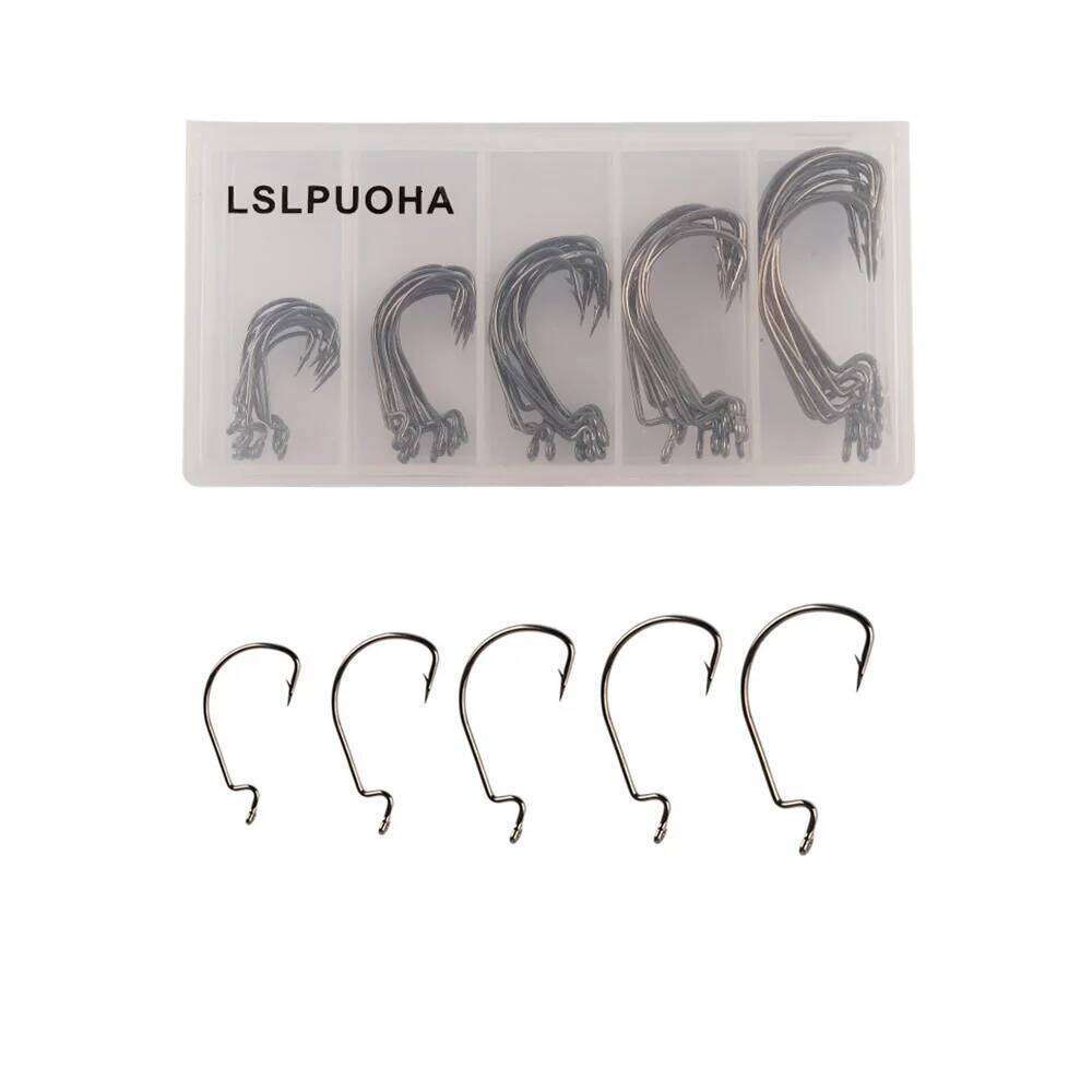 50pcs/box Soft Worm High Carbon Steel Wide Super Lock Fishhooks Lure Softjerk Hooks 8#-5/0 Fishing Tackle Pesca S260305