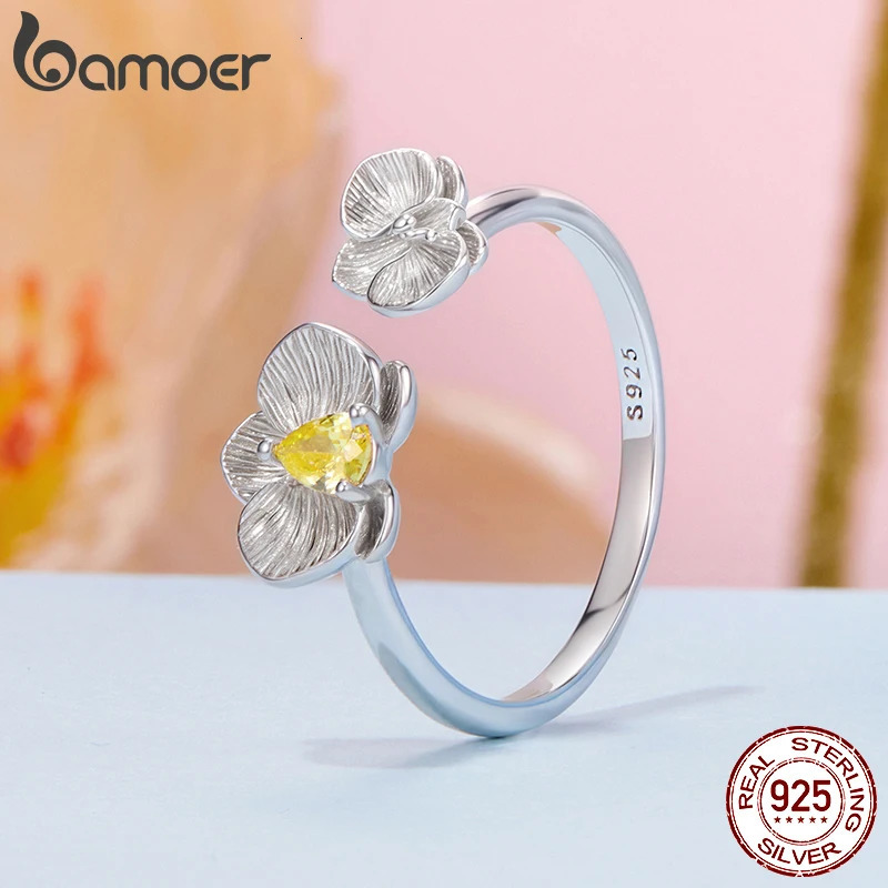925 Sterling Silver Phalaenopsis Open Ring for Women White Gold Plated Lucky Flower Jewelry Gift Fashion Birthday Gift 260302