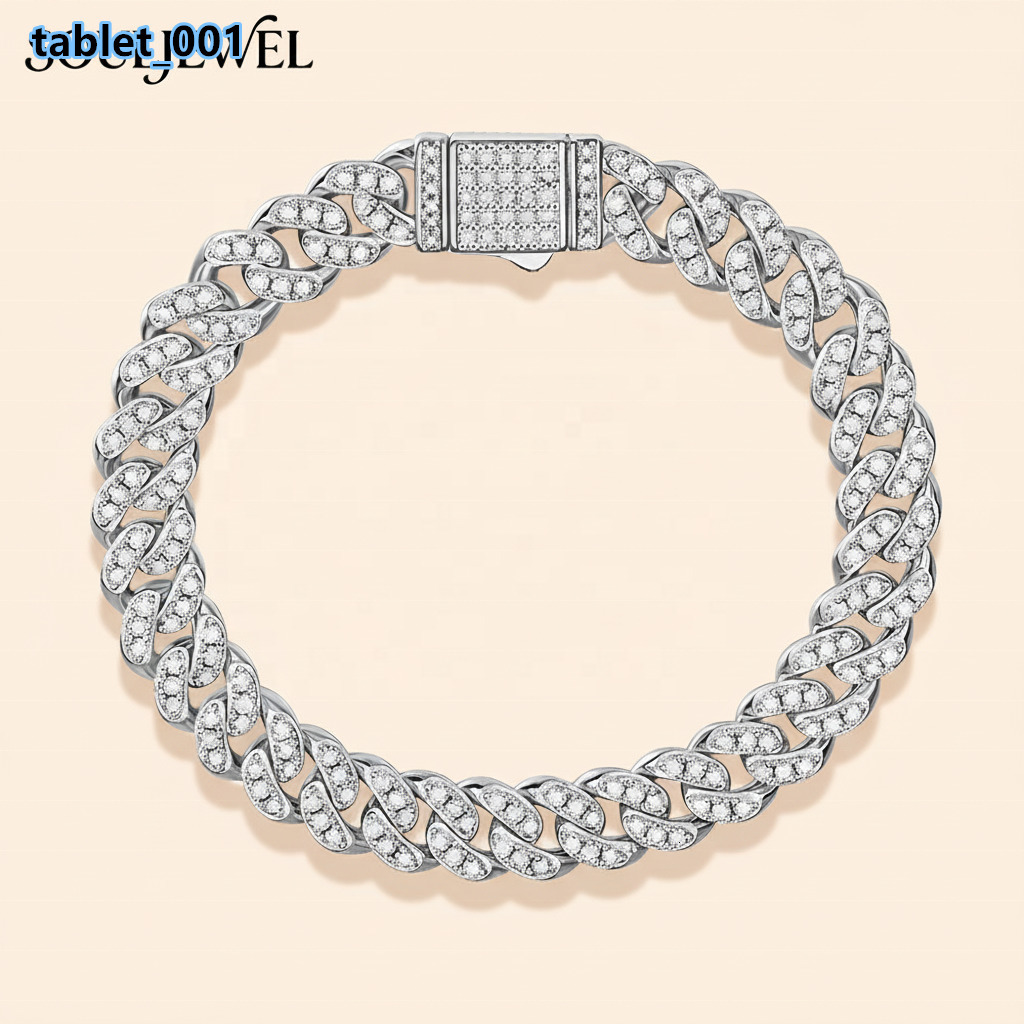 S925 Faith Light Moissanite Bracelet Unisex Mens Womens American Fashion Everyday Hip-Hop Cuban Chain