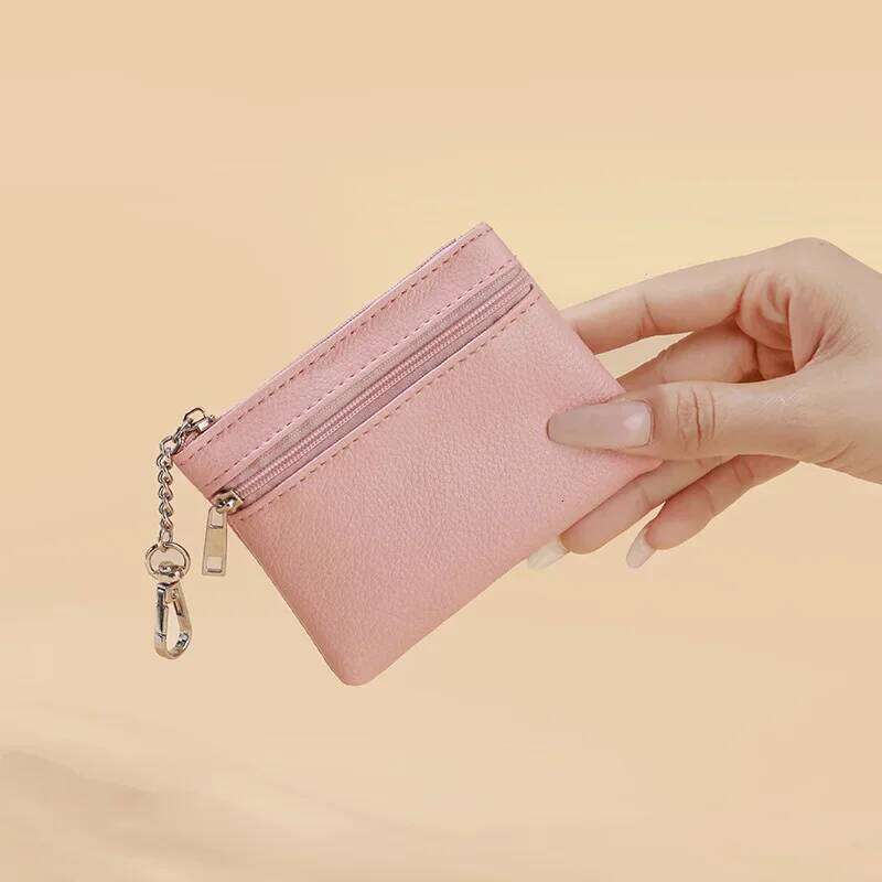 PU Leather Women Sqaure Money Coin Purse with Keychian Solid Color Card Key Holder for Earphones Cash Wallet Case C260304