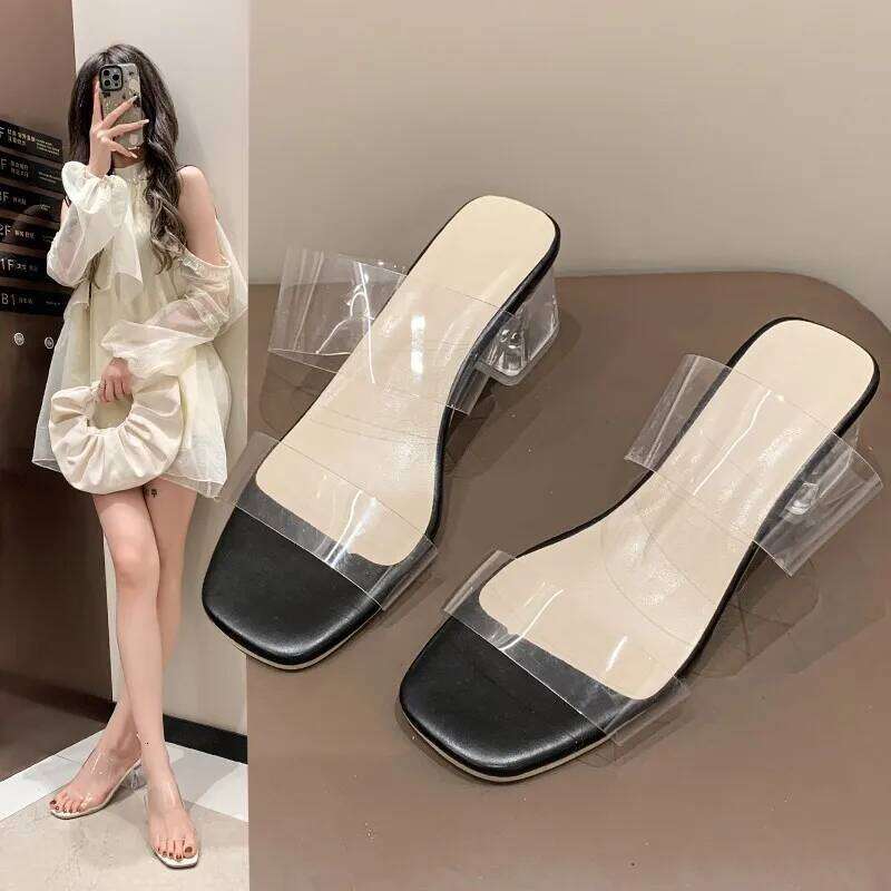 Summer Pumps PVC Jelly High Heels Women Open Toe Transparent Perspex Slippers Shoes Heel Sandals