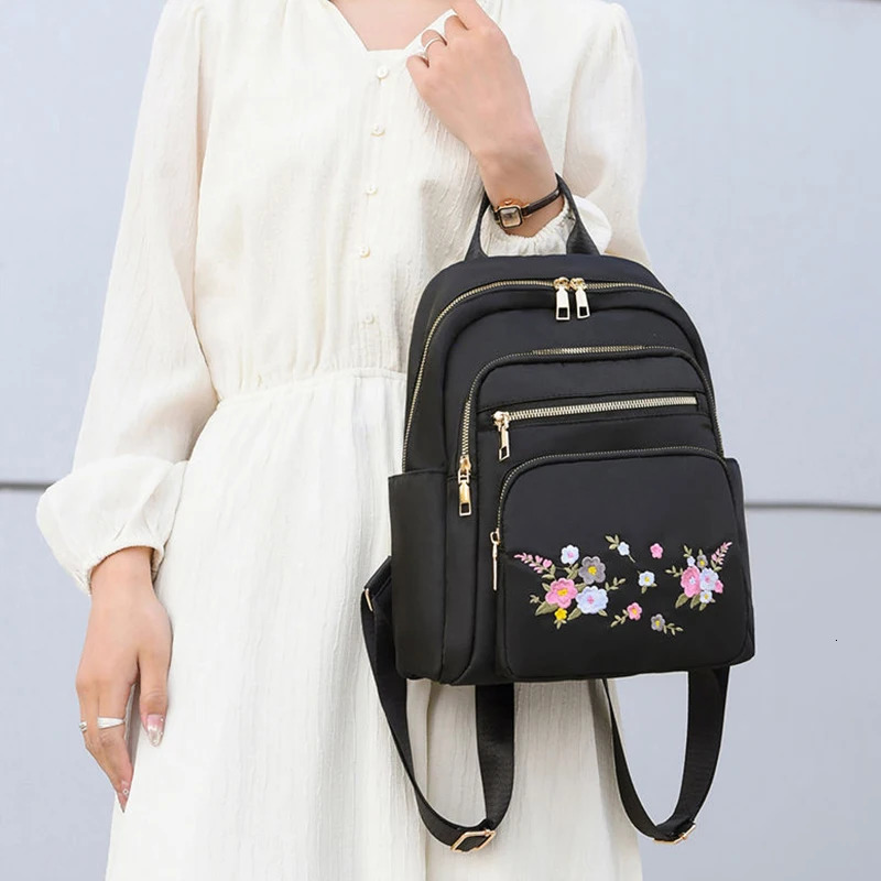 Womens fashion Oxford cloth double shoulder bag with embroidery and adjustable crossbody strap260228