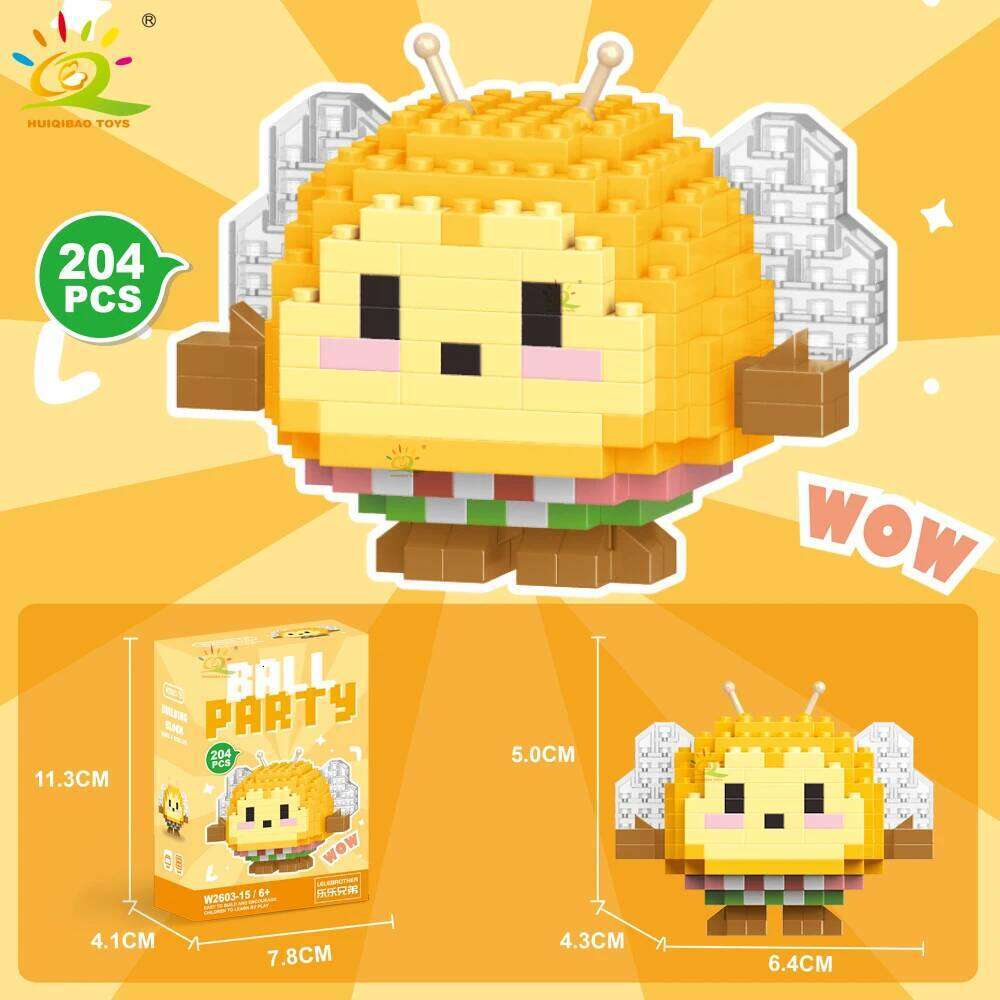 HUIQIBAO Mini Cute animal Micro Building Blocks 3D Diamond BEE Cat Panda Model Bricks DIY City Construction Toys for Children Z260306