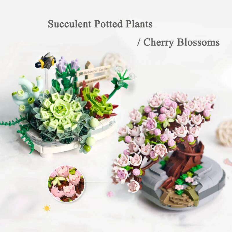 Mini Bouquet Building Blocks Flowers Succulent Cherry Blossom Bonsai 3D Model Home Decoration Children's Assembly Toy Girl Gift Z260306