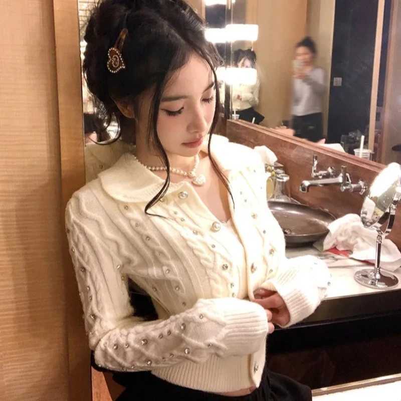 Patchwork Cardigan Y2k Spicy Outerwears Long SLeeve Knit Sweater Lapel NeCK Women CloTHing New Twist Cardigans M260306