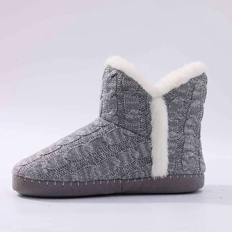 Litfun Winter Warm Plush For Women Outdoor Soft Sole Non-slip Knit Furry Snow Boots Indoor Cozy Fur House Cotton Slippers