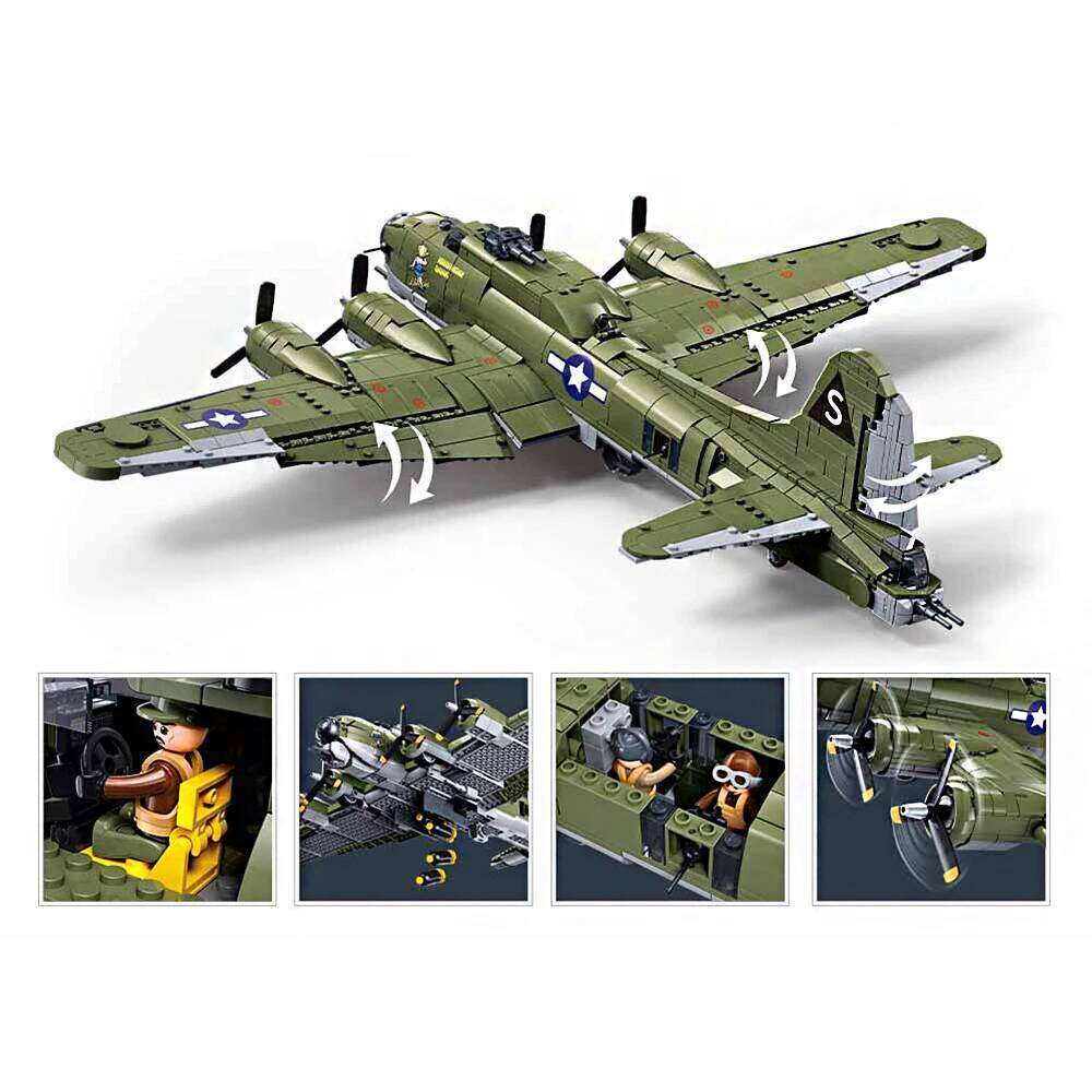 Sluban WW2 B-17 Bomber Model Building Blocks USAAC Military Flying Fortress Bombardment Aircraft Bricks Set Kids Toy Adults Gift Z260306