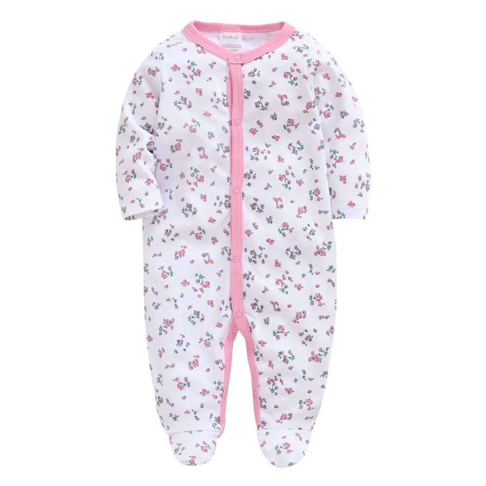 Kavkas Newborn Baby Girls Rompers 100% Cotton Long Sleeve 0-12 Months Cartoon Print Flower baby Clothing Z260306