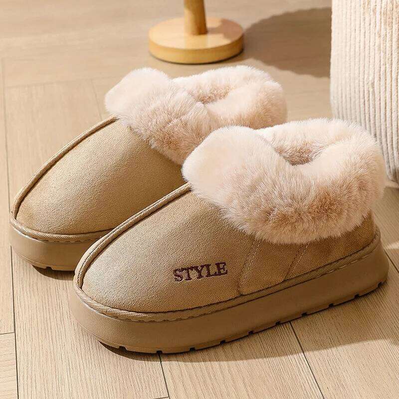 LItfun Winter Fluffy Fuzzy Indoor House Shoes Comfort Casual Women Snow Platform Cotton Boots