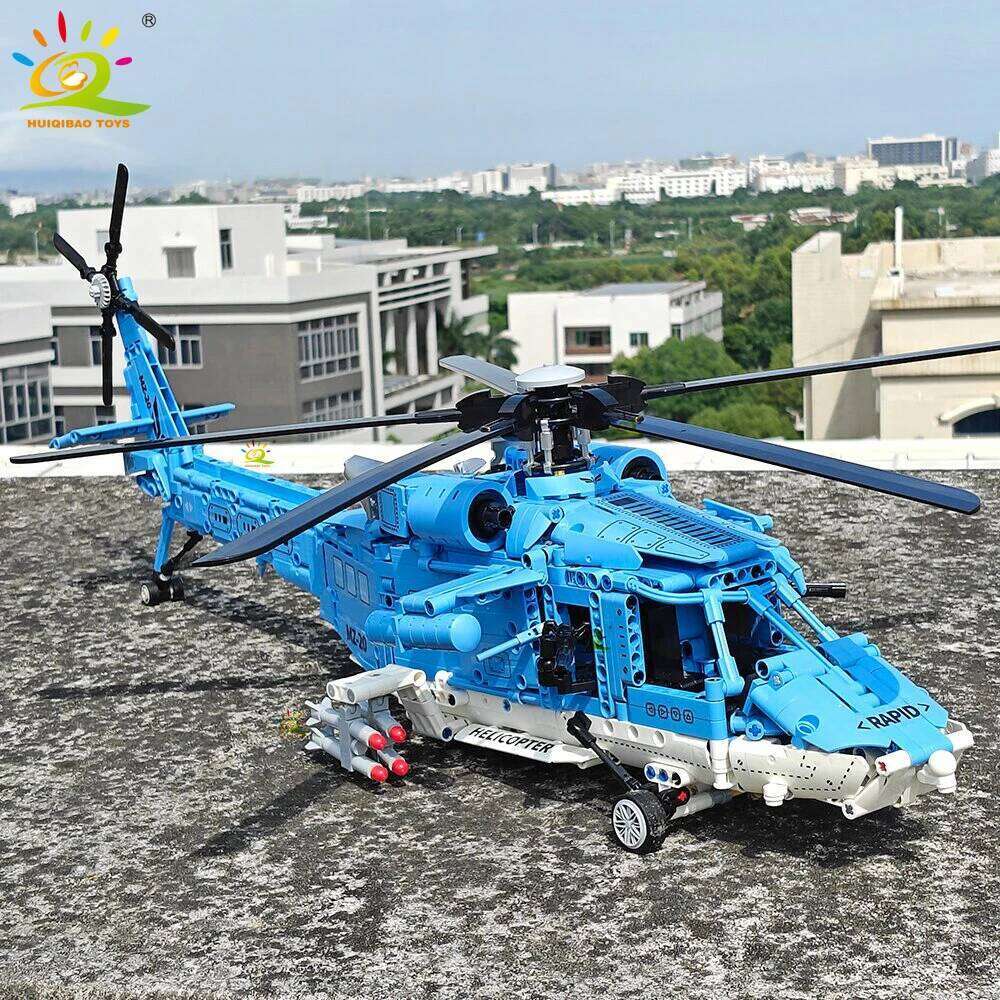 HUIQIBAO 1389PCS WW2 Military Helicopter Gunship Building Block Set for Children Airplane Weapon Bricks Toy Brick home Decor. Z260306