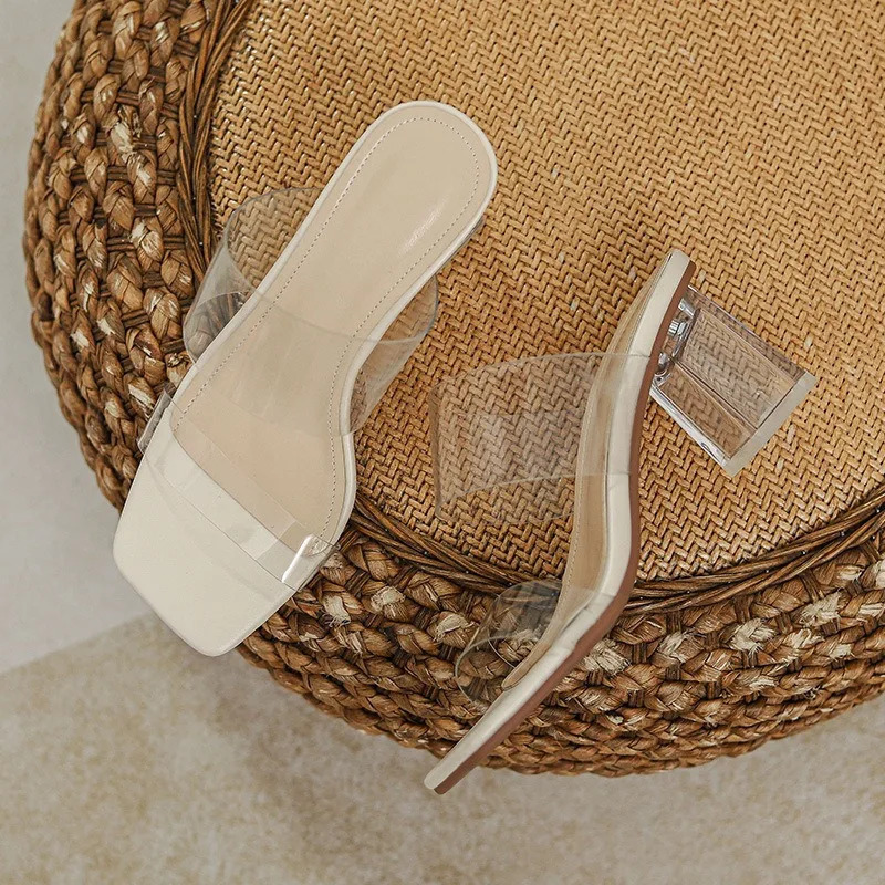 Shoes Transparent Slippers Thin Heels Slipers Women Slides Heeled Mules Jelly Flip Flops Med High Glitter 260305
