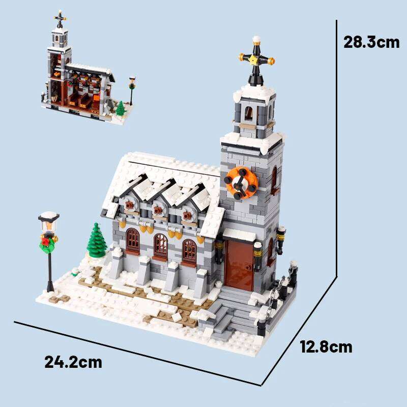 MOC Winter City Street Snow House Building Blocks Christmas Tree Wreath Church Figures Scene Assemble Model Bricks Kid Toy Gift Z260305