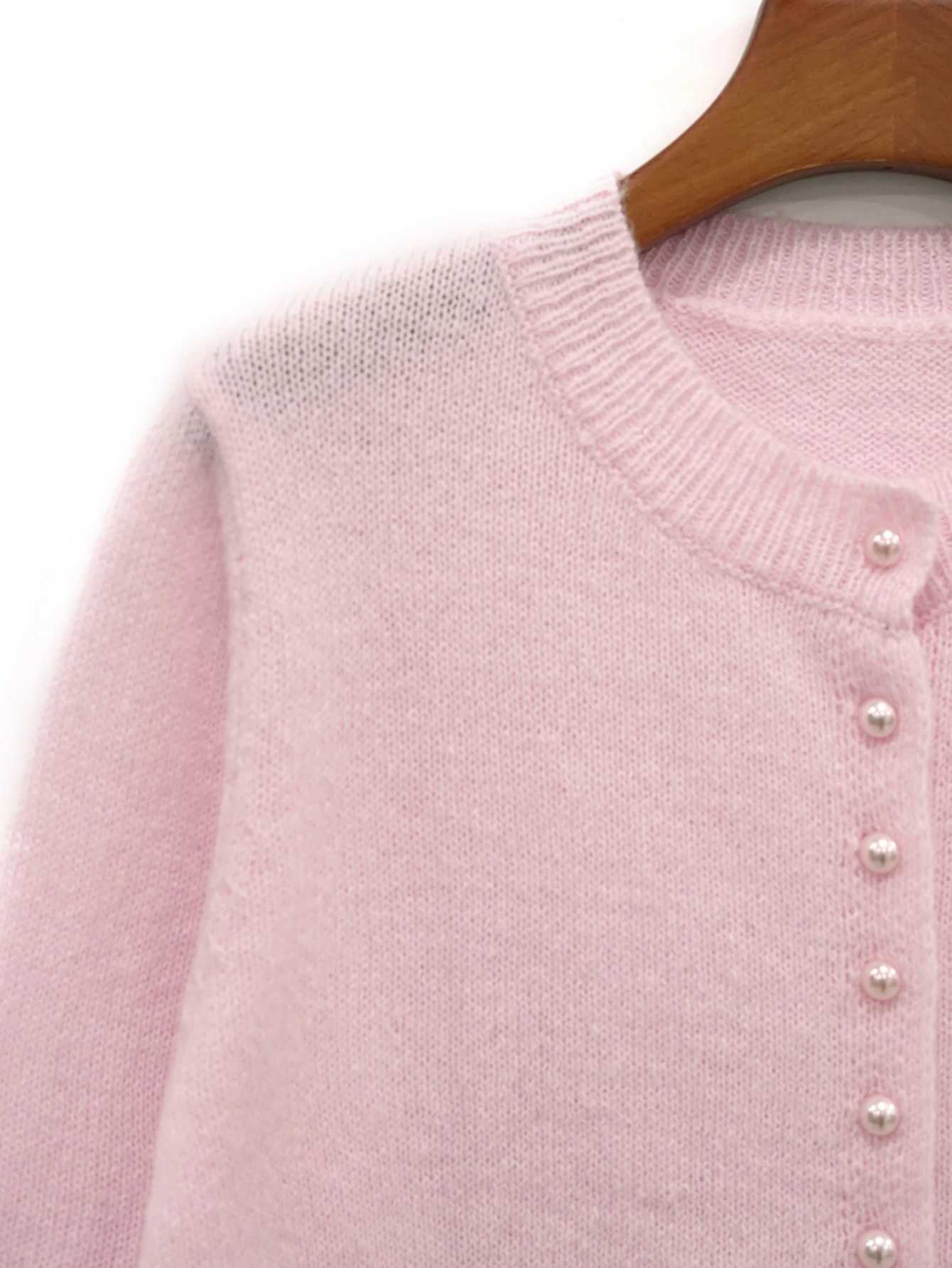 New Autumn/Spring/Summer Womens Cardigan Sweater Pink Fitted Round Neck Knit Cardigan Casual and Elegant Versatile for Everyday Wear M260306