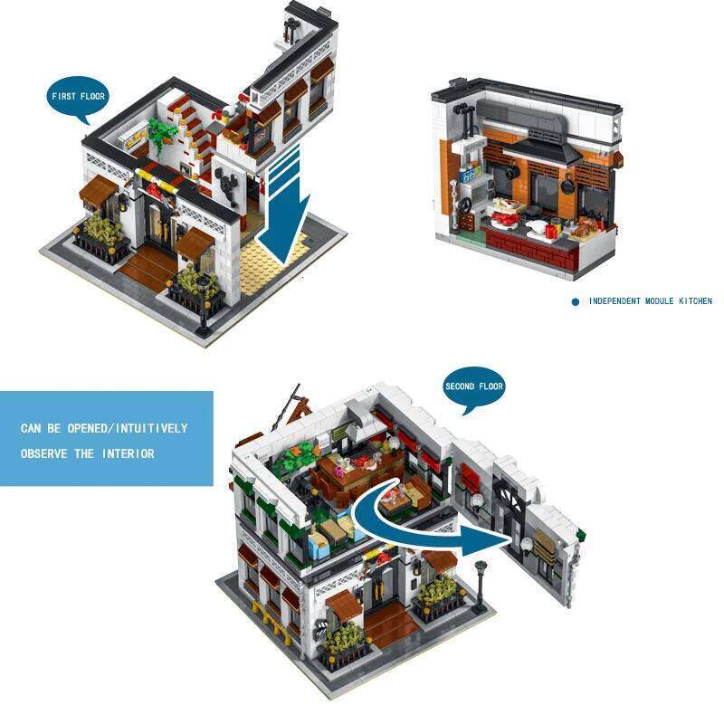 4132PCS City Street View Restaurant Modular Building Blocks MOC Adults Creative Modern Architecture House Model Bricks Kids Gift Z260306