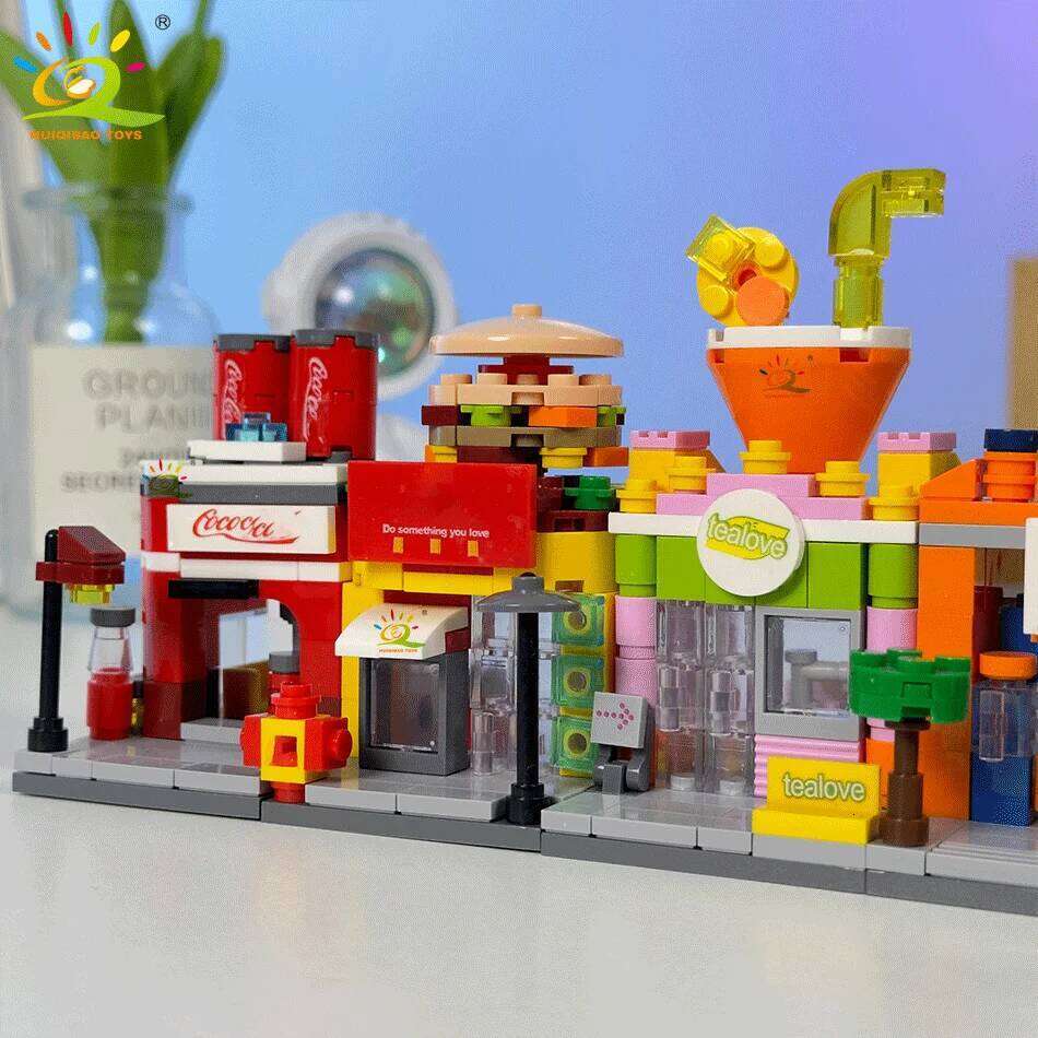 HUIQIBAO Moc View Mini Building Blocks DIY City Commercial Street Coffee Shop Puzzle Toys Home Ornaments Decoration Z260306