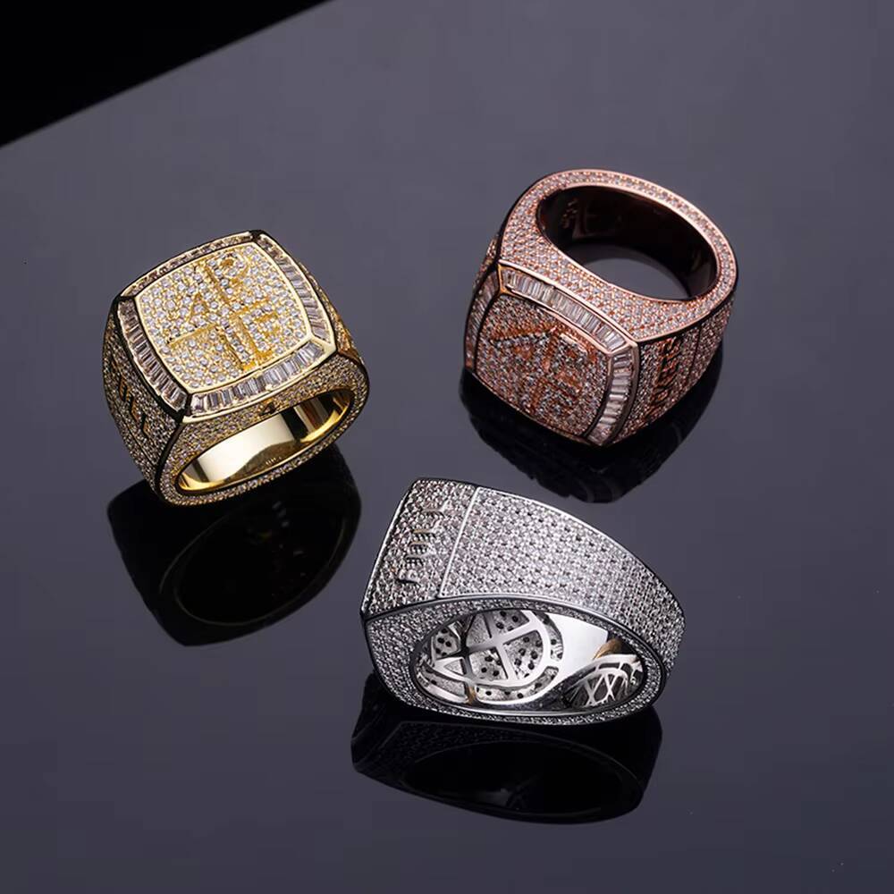 Hip Hop Mens Diamond Vvs Moissanite Pass 925 Sterling Silver Full Baguette Jewelry Big Finger Letter Ring for Men