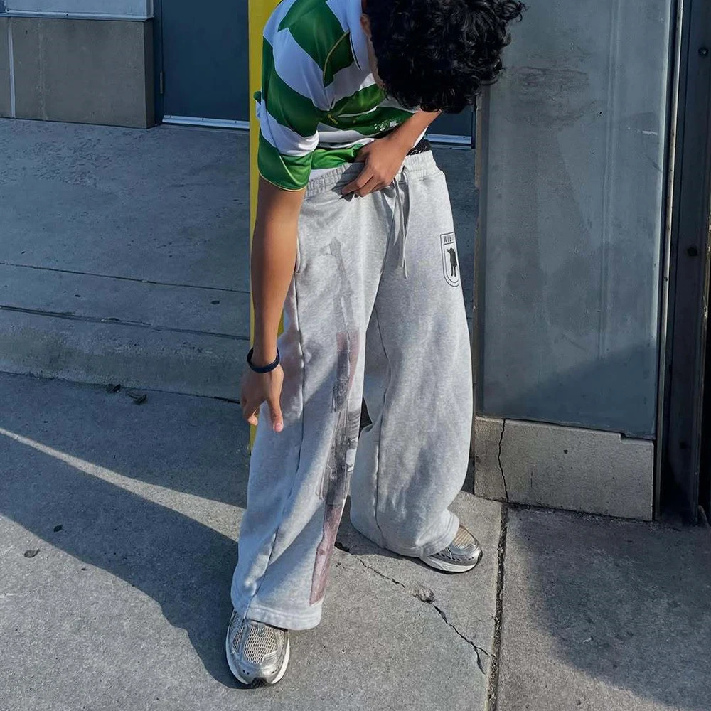 Y2K High-Waisted Printed Embroidered Street Guard Pants Spring Summer Casual Straight Leg Double Waist Fashionable 260303